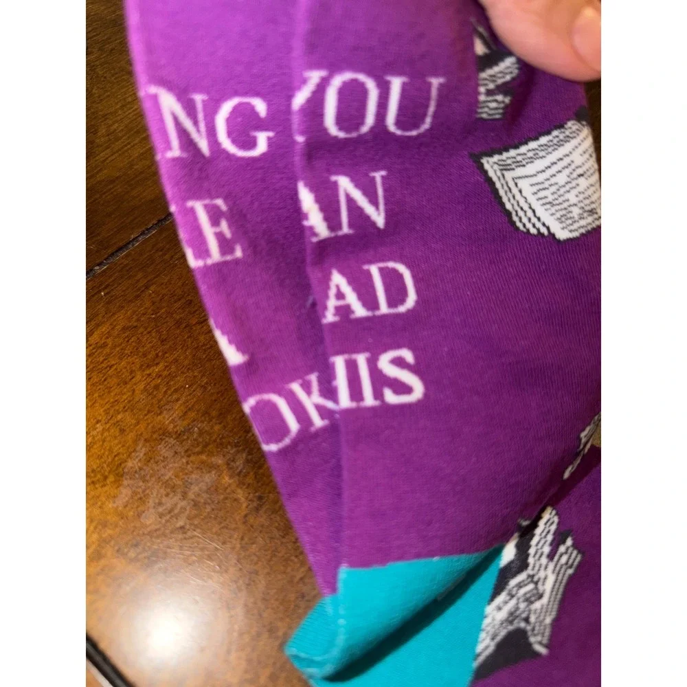 Book Club Purple Crew Socks Literary Bookworm Print Teal Accent
